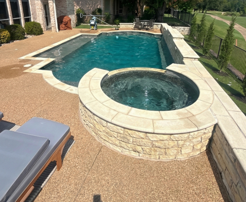 Pool before renovation showing basic shape and old finishes
