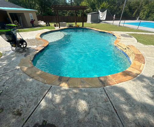 Backyard swimming pool before modern remodeling concept